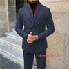Elegant men’s 2-piece double-breasted suit set in premium polyester for autumn and winter business attire and formal events.