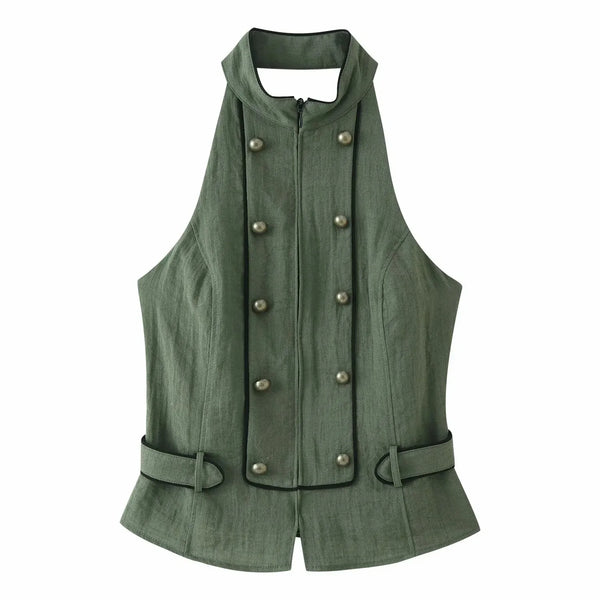 Elegant silk-texture top with classic halter style and timeless appeal