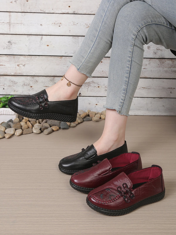 Women's casual leather loafers with anti-slip PU sole for confident traction