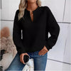 Comfortable loose pullover hoodie featuring flattering deep V-neckline