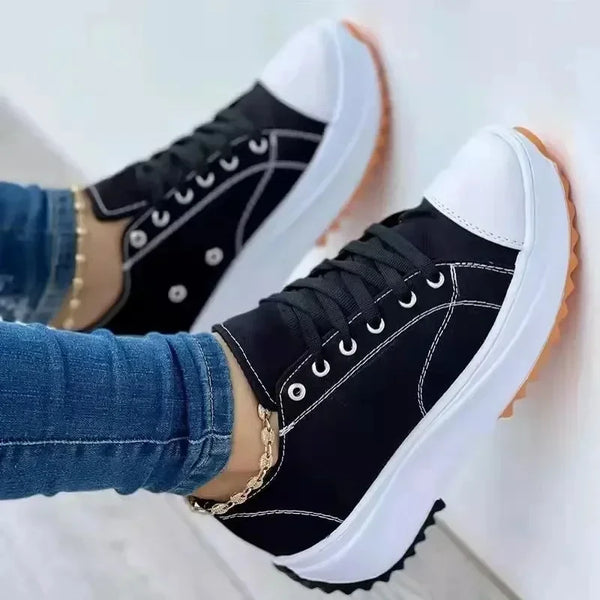 Stylish platform sneakers with breathable canvas upper and cushioned fabric insole