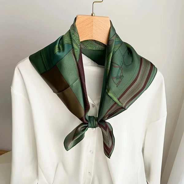 Women's fashion accessory, elegant green scarf with luxurious silk-like feel.