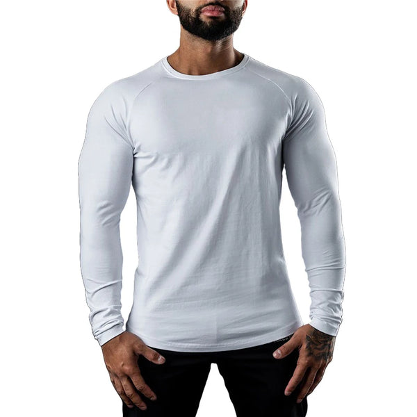 Men's long sleeve cotton tee in black, featuring moisture-wicking technology for comfort and breathability in casual wear.