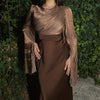 Slim-fit maxi dress in luxurious satin polyester perfect for autumn and winter events