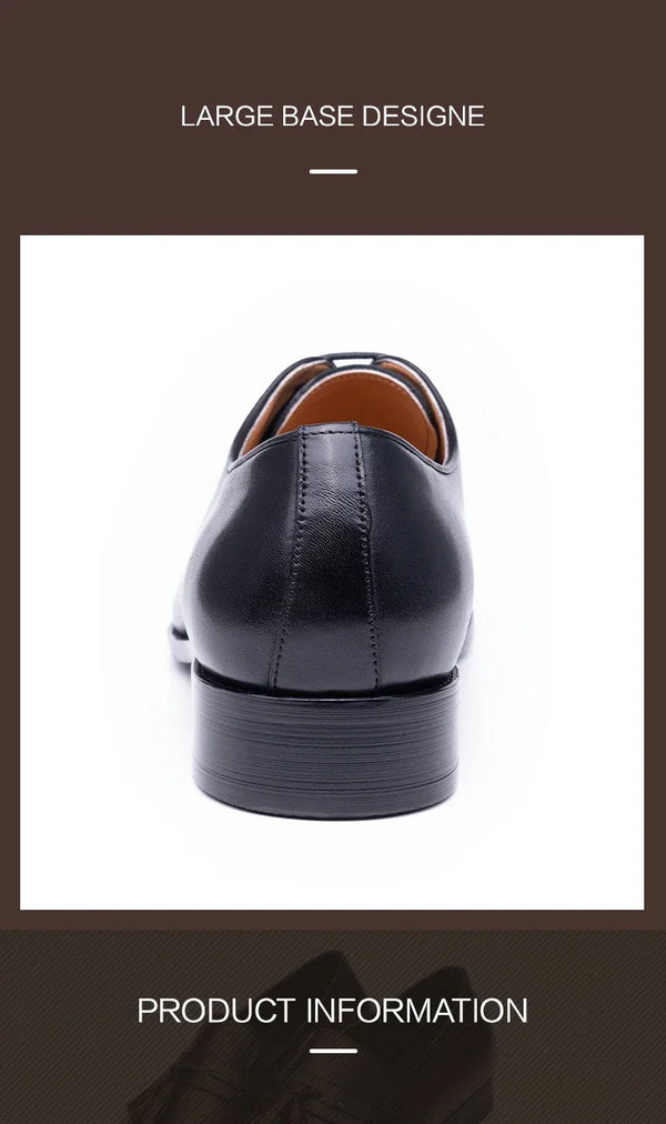 Handmade black dress shoes featuring breathable leather and rubber grip outsole