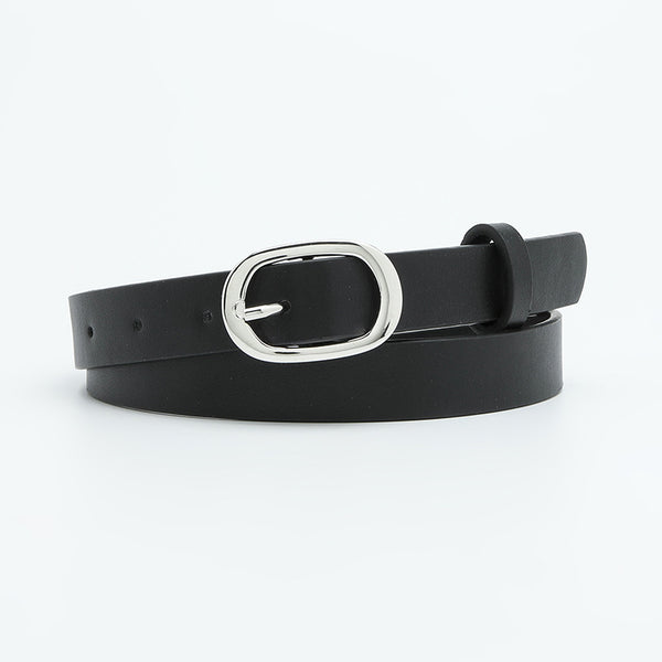 Chic round buckle women's belt in premium PU leather, perfect for jeans or dresses, stylish and durable fashion accessory.