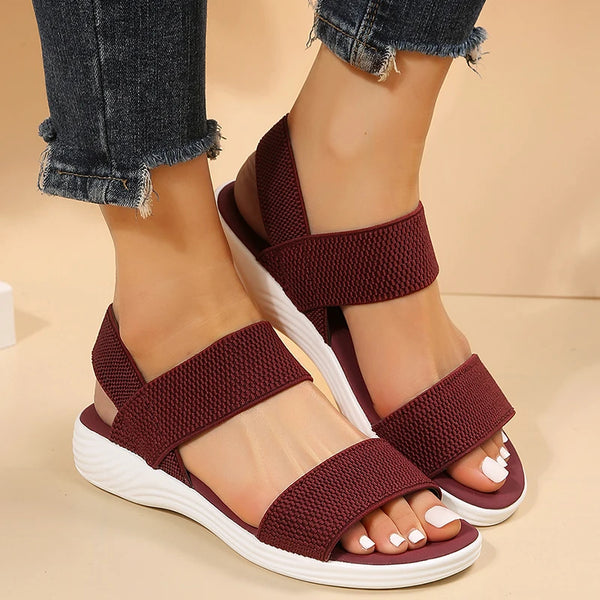 Women's elastic knit wedge sandals with 1-3cm heel height for flattering lift
