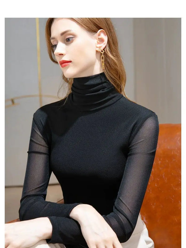 Chic Summer Lace Blouse in lightweight chiffon with turtleneck, full sleeves, and elegant lace detail for stylish summer wear