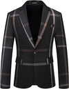 Elegant plaid 3-piece men's suit for formal occasions, featuring a single-breasted jacket and flat-front pants in premium pol