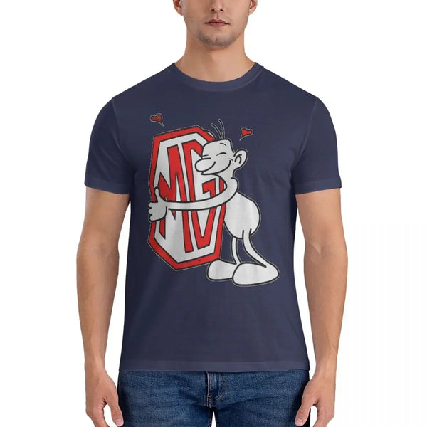 Men's quirky cotton fashion tee with unique graphic design, short sleeves, and round neck for stylish casual wear.