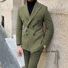 Elegant men’s 2-piece double-breasted suit set in premium polyester for autumn and winter business attire and formal events.