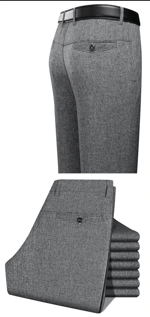 Classic Business Casual Men's Dress Pants in black and grey, straight-leg design, elastic waist, perfect for office wear.