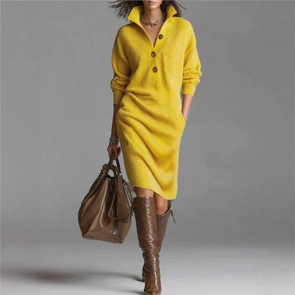 Close-up of the soft knit texture of the Fireside Chic sweater dress.