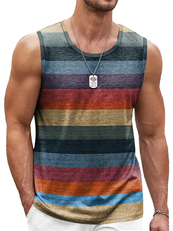Athletic tank top featuring nostalgic stripe pattern and modern 3D print technology