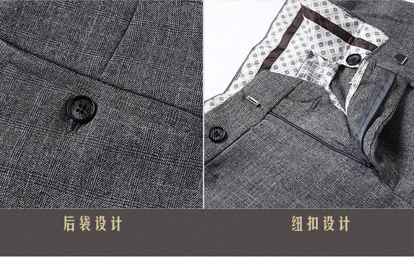 Men's trio suit set displayed with accessories for a complete look.