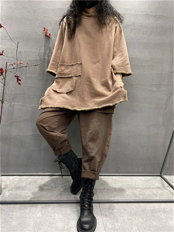 Casual wear long-sleeve top with subtle stretch for easy movement.