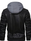 Sleek men's PU leather biker jacket with detachable hood, slim fit, perfect for autumn and winter casual wear.