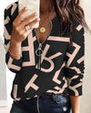 Zip-Front Geometric Print Blouse for Women