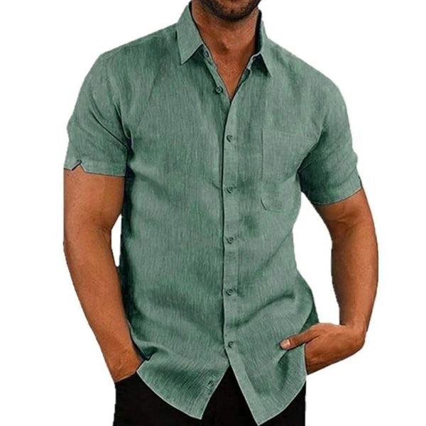 Versatile solid color shirt with breathable cotton-linen construction