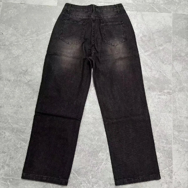 Chic wide leg denim jeans for women, vintage style, mid-rise fit, comfortable stretch, perfect for casual and trendy outfits.