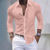 Men's business casual plaid long-sleeve shirt in soft polyester with turn-down collar, perfect for autumn and spring wear.
