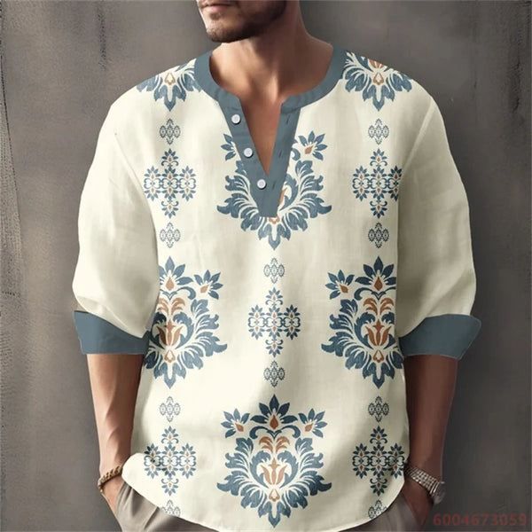 Pullover henley shirt with geometric print and regular fit
