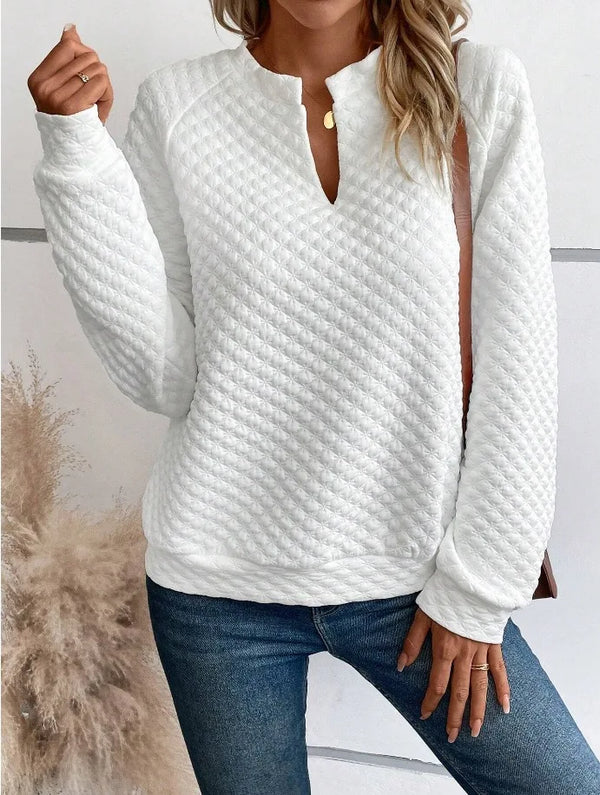 Effortless deep V-neck hoodie for everyday casual elegance