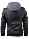Sleek men's PU leather biker jacket with detachable hood, slim fit, perfect for autumn and winter, stylish and windproof.