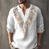 Full-length sleeve henley with eye-catching geometric pattern