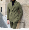 Elegant men’s 2-piece double-breasted suit set in premium polyester for autumn and winter business and formal occasions.