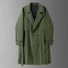 Men's military green slim fit trench coat with double-breasted closure and notched lapel, perfect for spring and autumn wear.