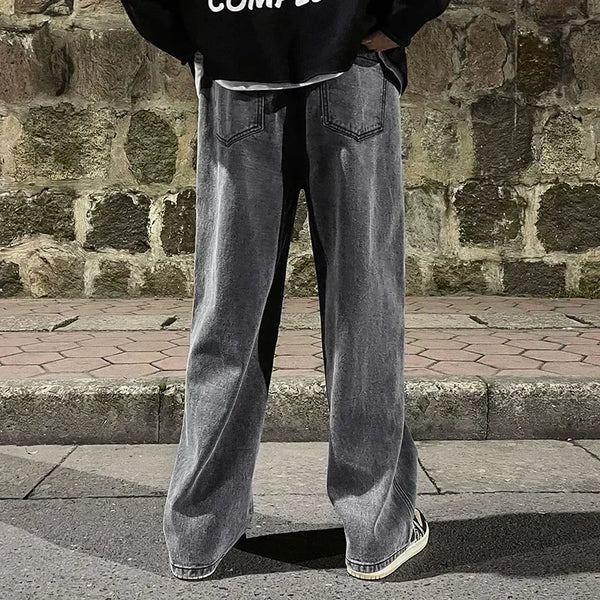 Comfortable loose-fit jeans with straight wide-leg cut for effortless style