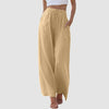 Versatile wide-leg trousers in breathable cotton-linen blend with modern strap detailing