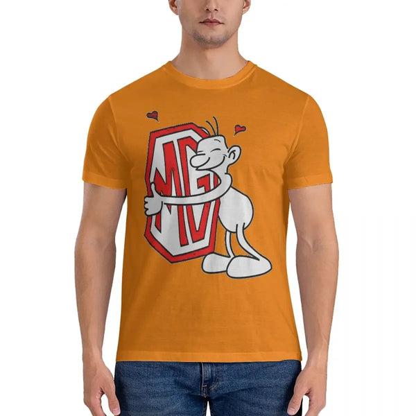 Men's quirky cotton fashion tee with unique graphic design, short sleeves, and round neck for stylish casual wear.
