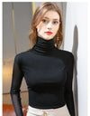 Chic Summer Lace Blouse in lightweight chiffon with turtleneck, full sleeves, and elegant lace detail for stylish summer wear