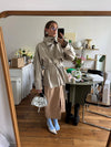 Classic khaki trench coat with button-front detail and regular-length cut