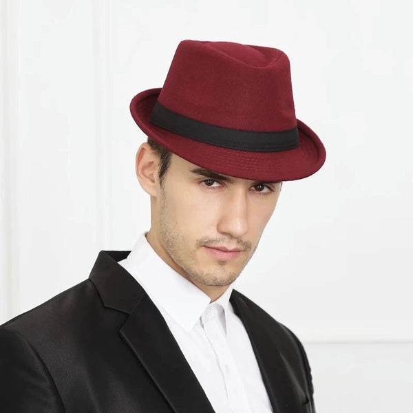 Elegant wool fedora hat for men, showcasing a minimalist design for winter wear.