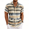 Men's retro-style shirt with bold stripes, chest pocket, and relaxed tailored fit