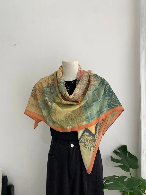 Vintage-Inspired French Square Scarf for Women