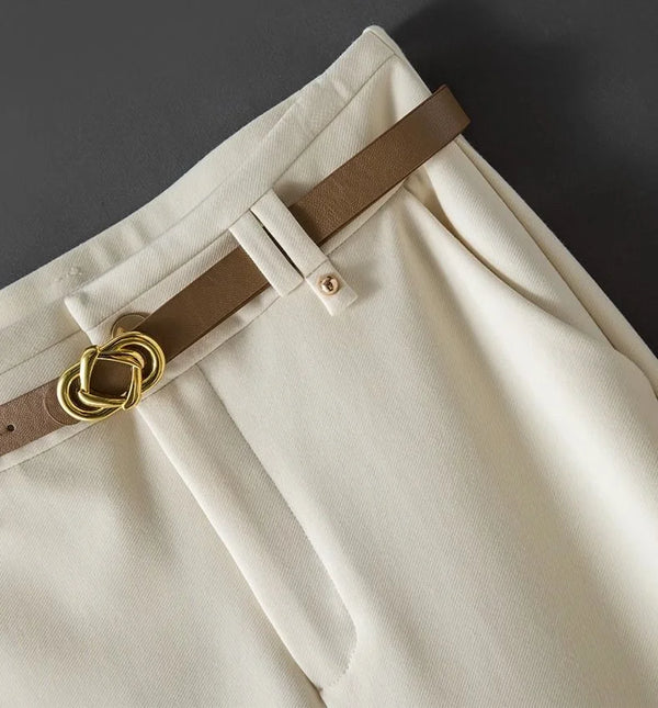 Elegant wide-leg work trousers for women, high waist, cotton blend, perfect for office wear and business casual outfits.