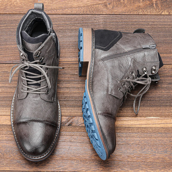Premium leather men's boots with side zip and comfortable canvas lining