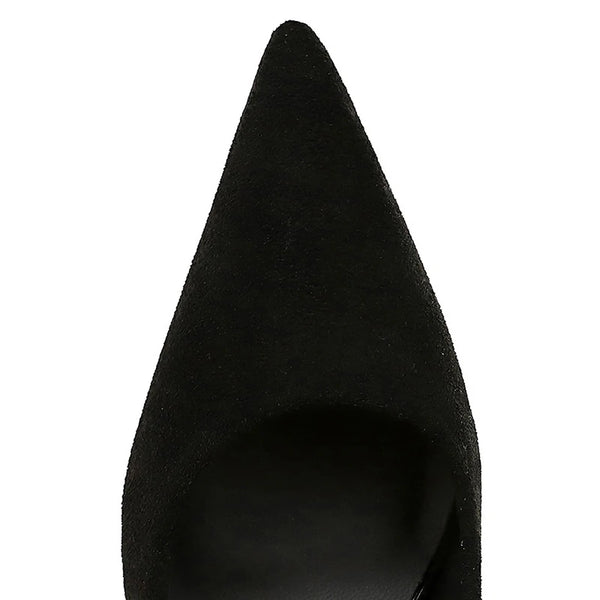 Thin heel black stilettos offering a striking boost in height.