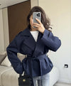 Regular length trench coat with belt and double-breasted front