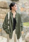 Modern women's coat with stand collar in airy cotton linen fabric