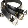 Unisex punk belt with square beads and triple grommets, perfect for edgy fashion and versatile styling for men and women.