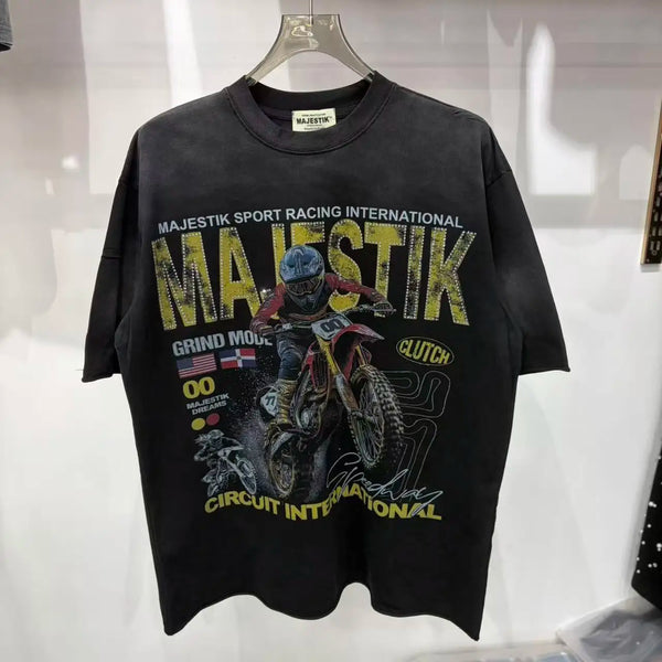 MAJESTIK rhinestone letter cotton t-shirt in white with sparkling text detail