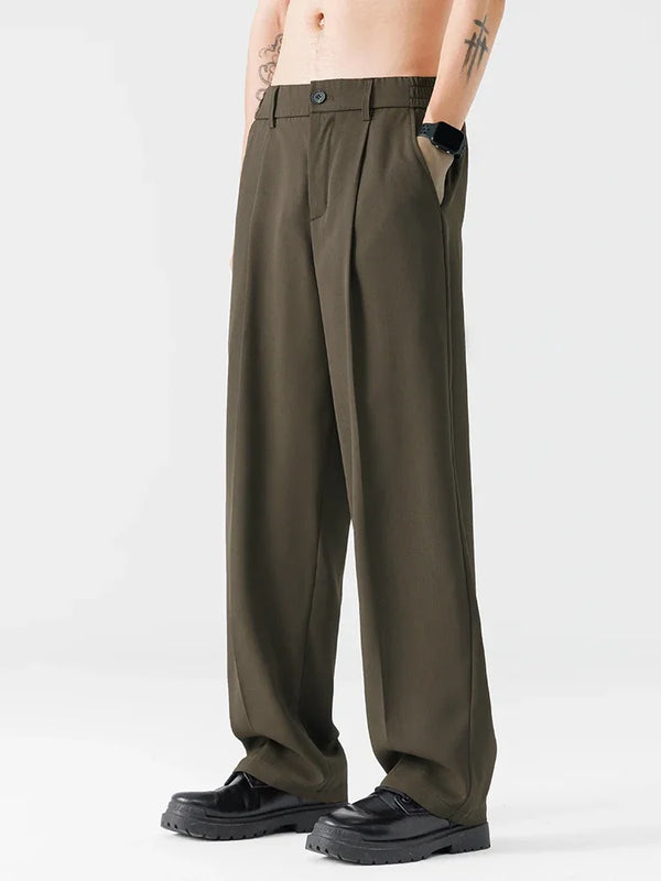 Casual wide leg business trousers for men in premium polyester, perfect for smart casual and office wear.