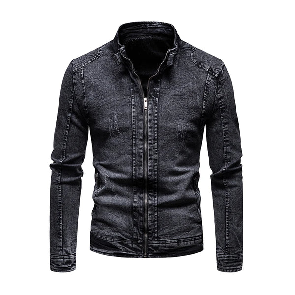 Men's Retro Slim Fit Motorcycle Jacket for Fall & Winter, stylish stand collar, perfect for casual and cool weather outfits.