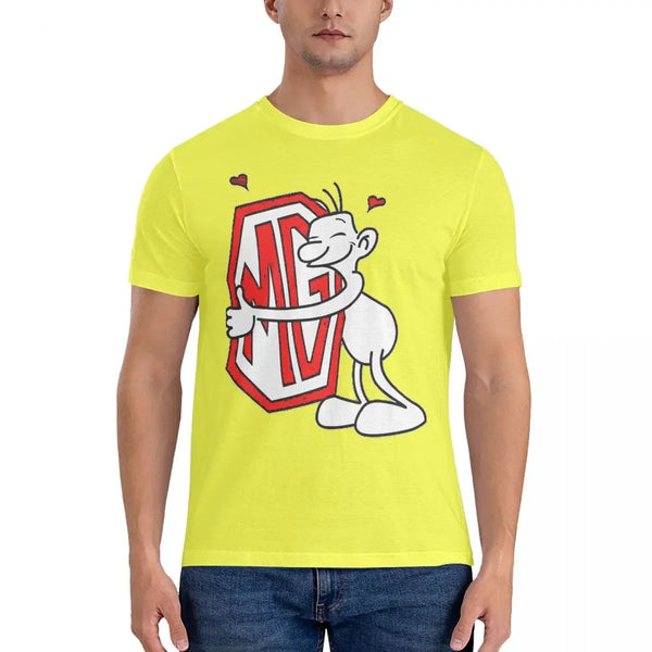 Men's quirky cotton fashion tee with unique graphic design, short sleeves, and round neck for stylish casual wear.