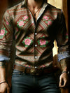 Elegant white shirt with adventure-inspired totem print for modern men.